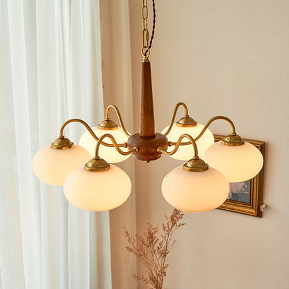 4/6 Lights LED Chandelier Light Modern Style Wood Glass Pendant Light for Living Room-[Modern pendant lighting for bedroom and living space]-Demolights UK