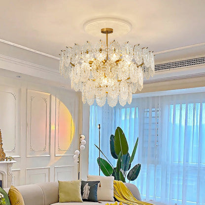 Tiered Crystal LED Chandelier in Brass