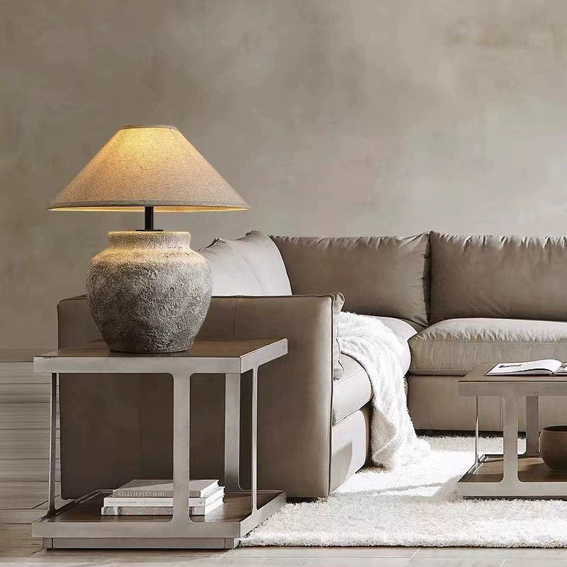 Wabi-Sabi Grey Clay Stone Table Lamp