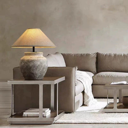 Wabi-Sabi Grey Clay Stone Table Lamp