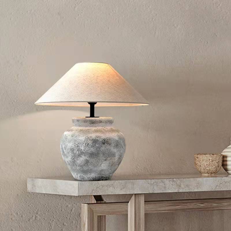 Wabi-Sabi Grey Clay Stone Table Lamp