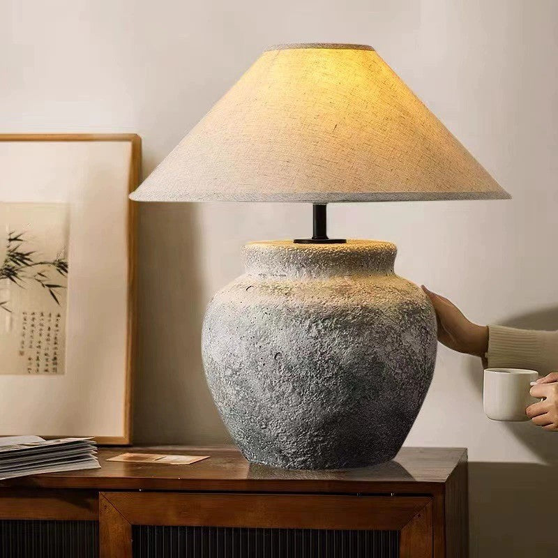 Wabi-Sabi Grey Clay Stone Table Lamp