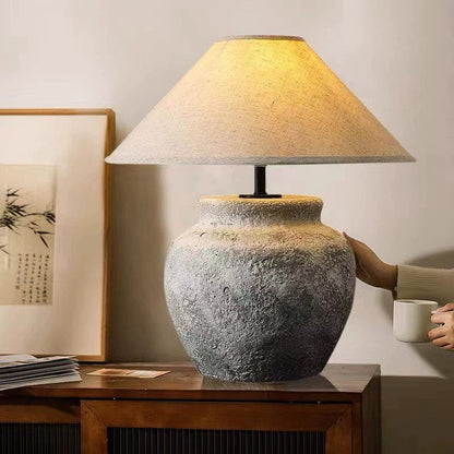 Wabi-Sabi Grey Clay Stone Table Lamp