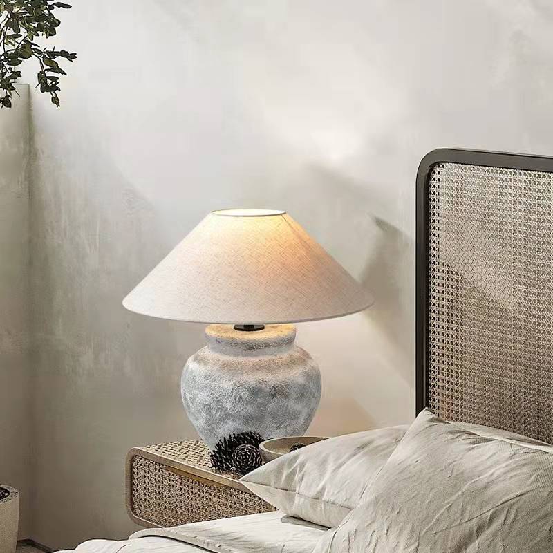 Wabi-Sabi Grey Clay Stone Table Lamp