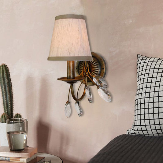 Tapered Bathroom Vanity Light Fixture Vintage Fabric 3 Lights Brown Wall Mount Light-[Modern pendant lighting for bedroom and living space]-Demolights UK