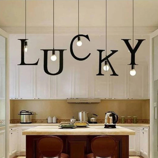 Loft Style English Letters DIY Portfolio Iron Droplight Industrial Vintage LED Pendant Light Fixtures Hanging Lamp Lighting-[Modern pendant lighting for bedroom and living space]-Demolights UK