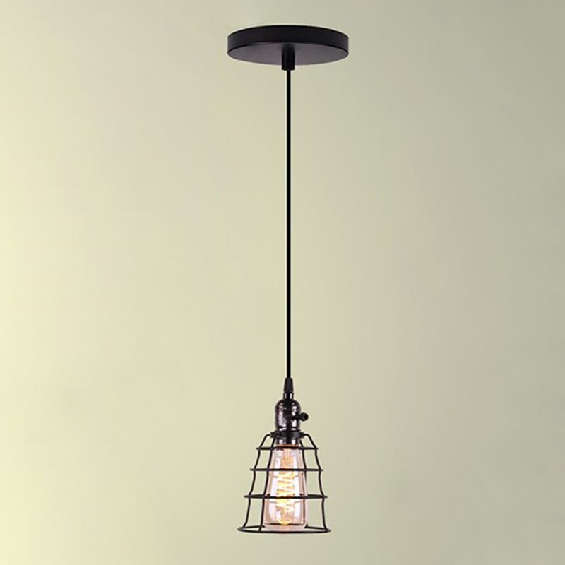 Black Minimalist Cage Pendant Light