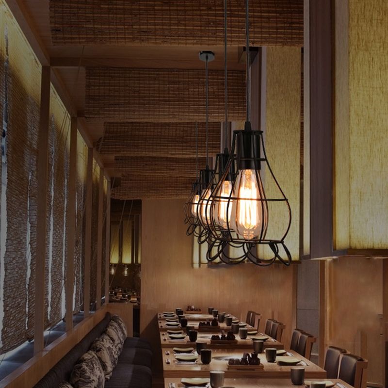 Black Minimalist Cage Pendant Light