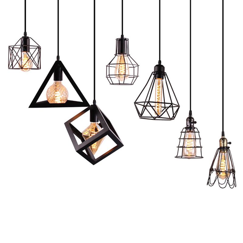 Black Minimalist Cage Pendant Light