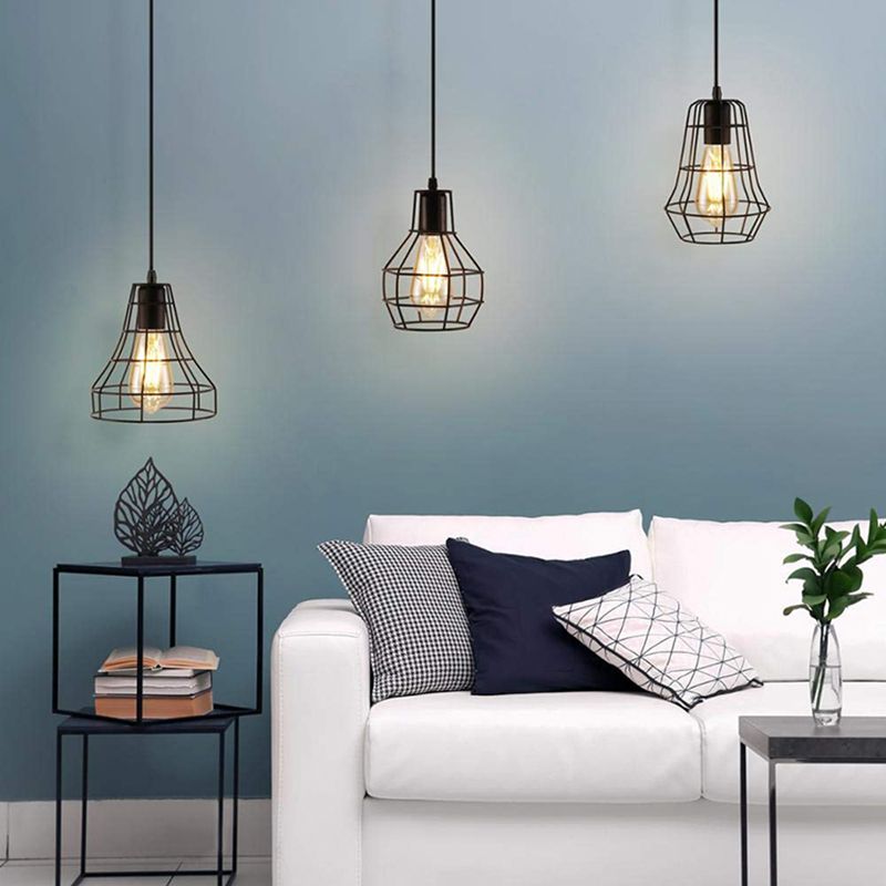 Black Minimalist Cage Pendant Light