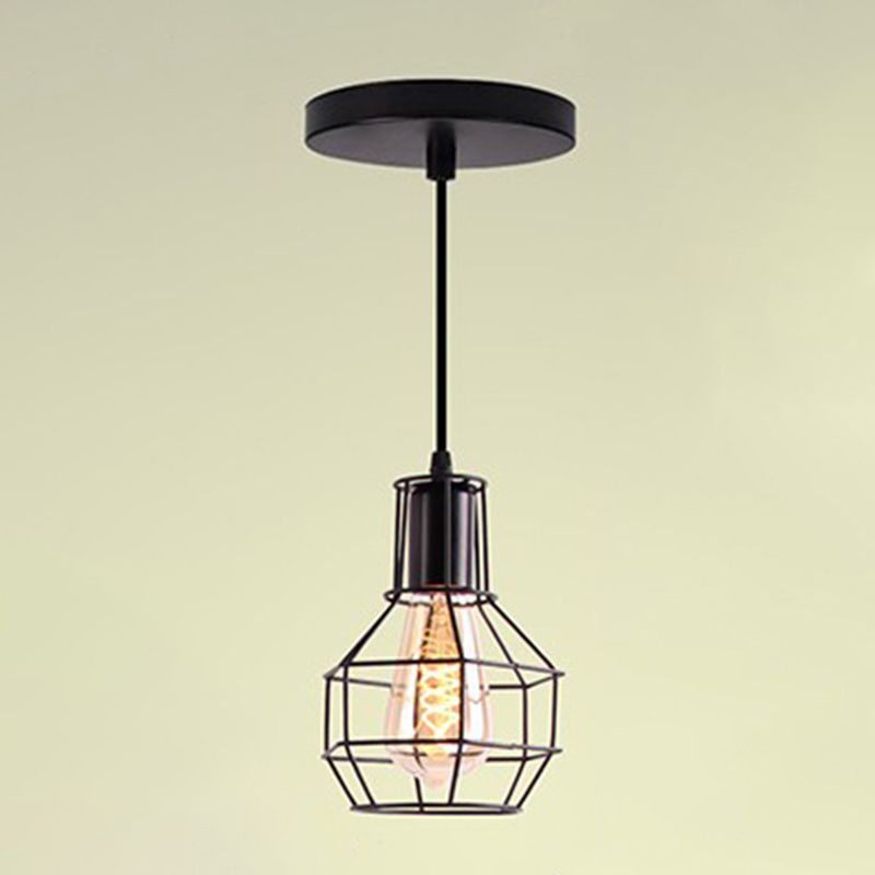 Black Minimalist Cage Pendant Light