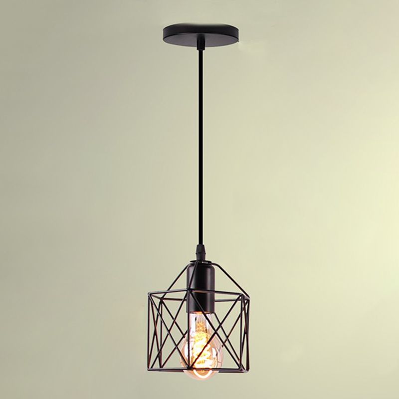 Black Minimalist Cage Pendant Light