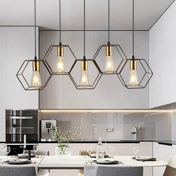 Geometric Iron Frame Chandelier in Black