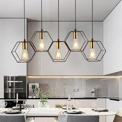Geometric Iron Frame Chandelier in Black
