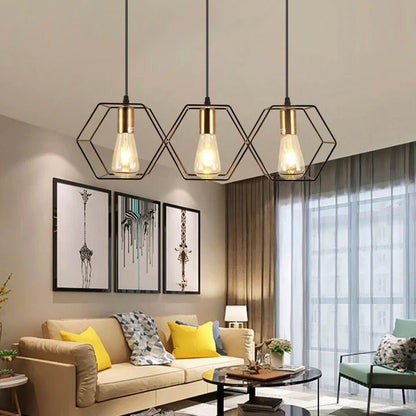 Geometric Iron Frame Chandelier in Black
