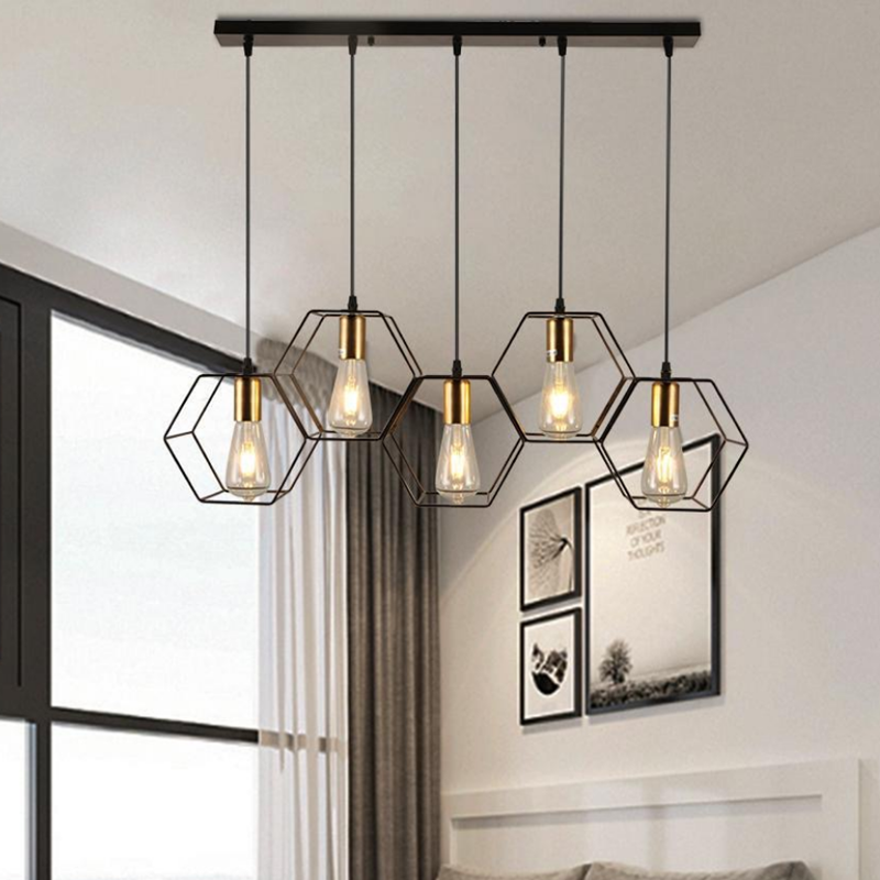 Geometric Iron Frame Chandelier in Black