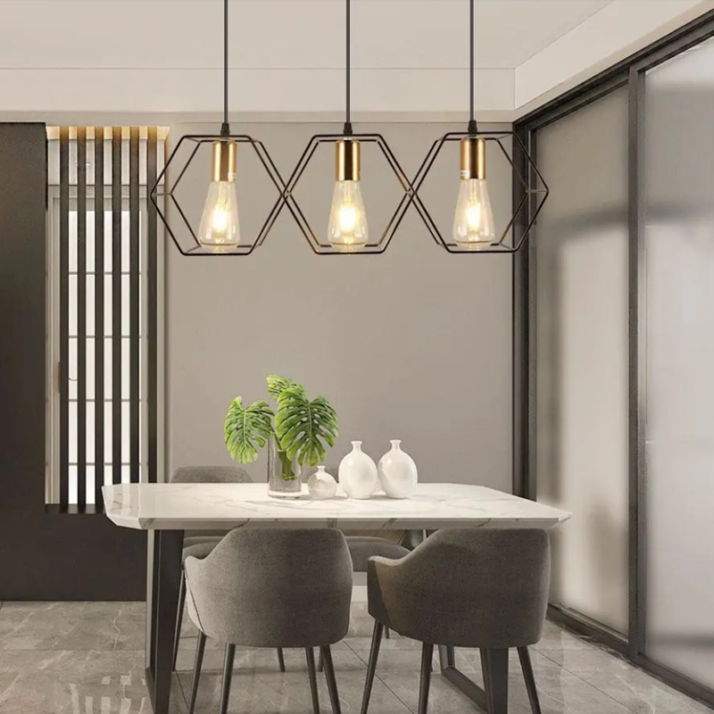 Geometric Iron Frame Chandelier in Black