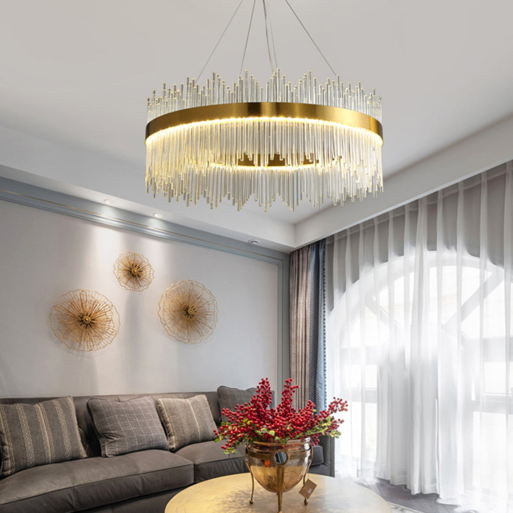 Crystal Wave Chandelier in Brushed Gold