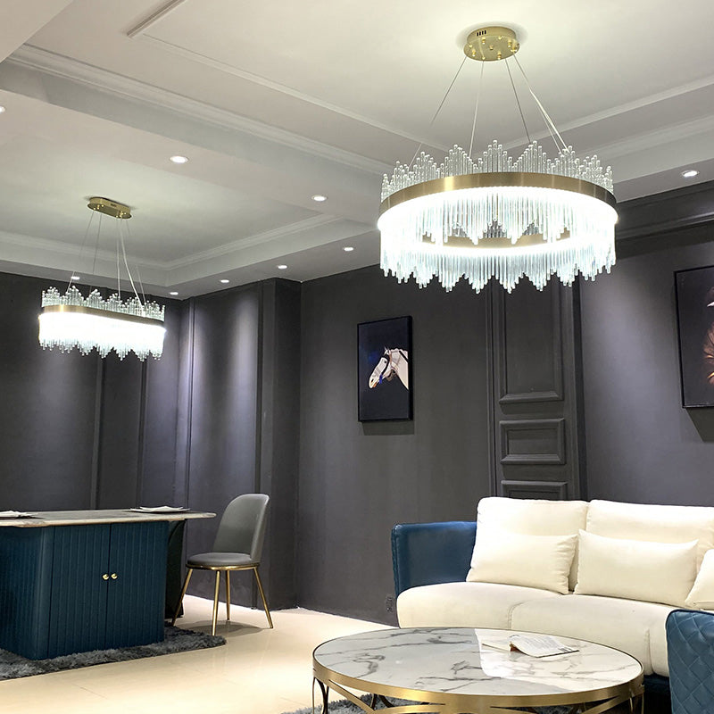 Crystal Wave Chandelier in Brushed Gold