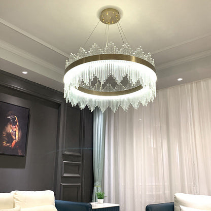 Crystal Wave Chandelier in Brushed Gold