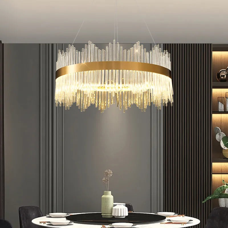 Crystal Wave Chandelier in Brushed Gold