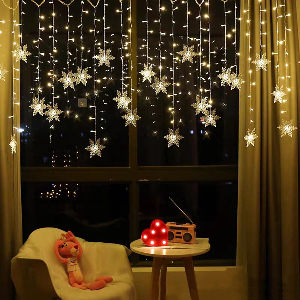 LED Snowflake Curtain String Lights