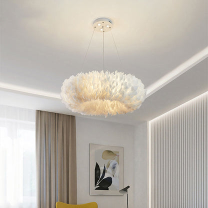 White Feather Ring Chandelier