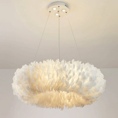 White Feather Ring Chandelier