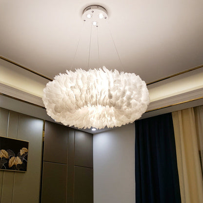 White Feather Ring Chandelier