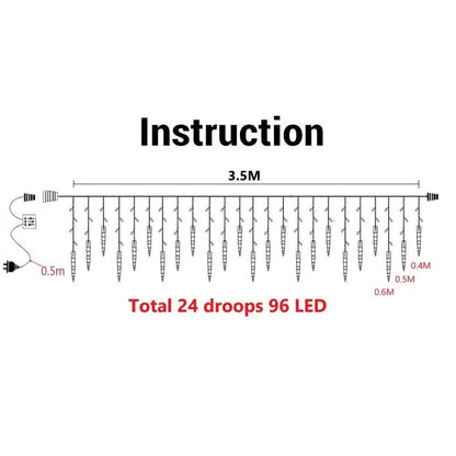 Icicle Curtain Fairy Lights, 96 LED