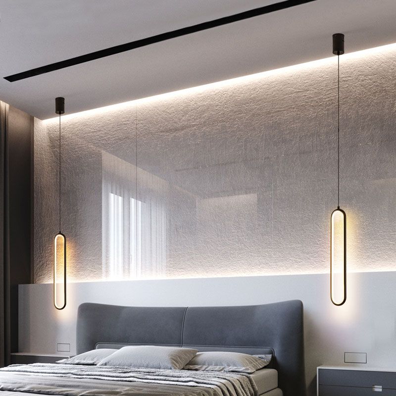 Oval Pendant Light Contemporary Style Metal Single Light Hanging Lamp-[Modern pendant lighting for bedroom and living space]-Demolights UK