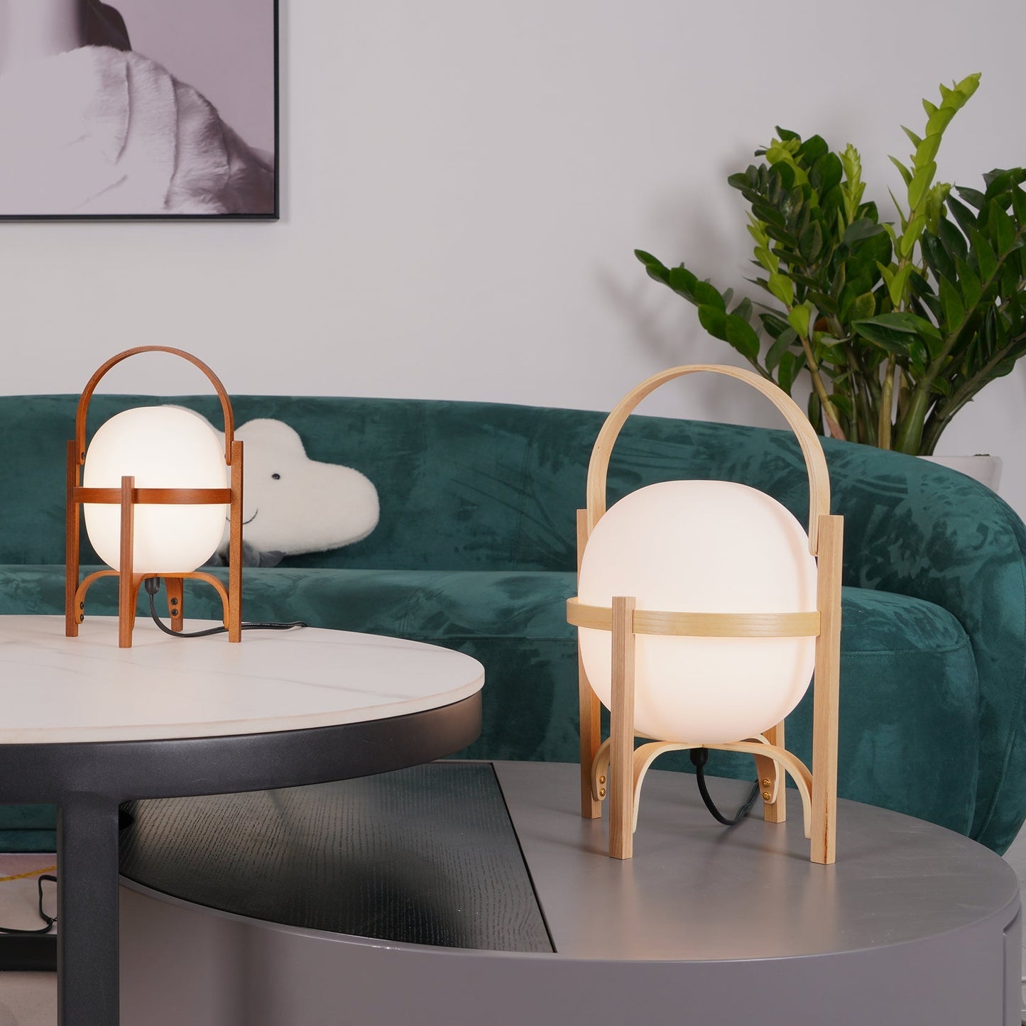 Japanese Wood Base Glass Table Lamp
