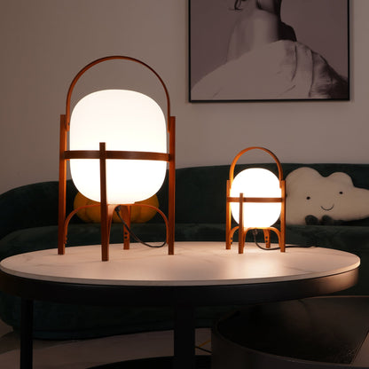 Japanese Wood Base Glass Table Lamp