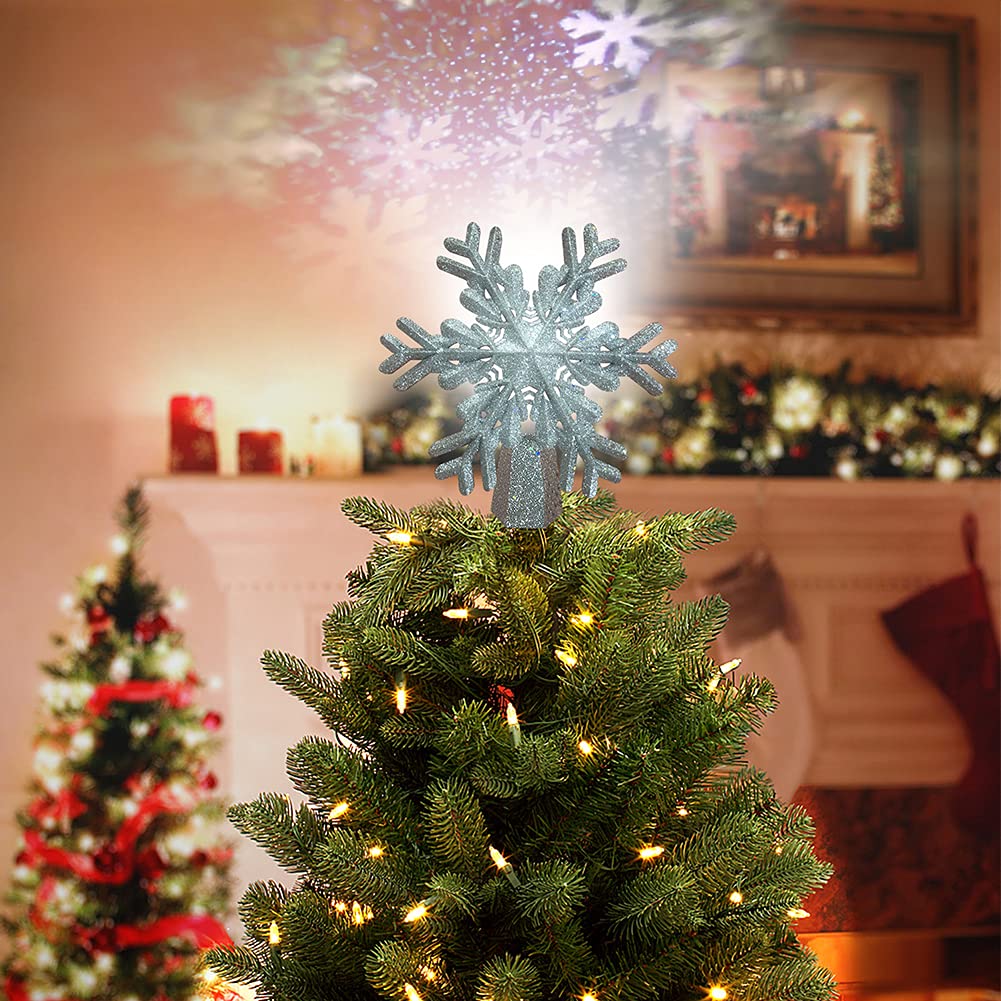 Rotating LED Snowflake Tree Topper