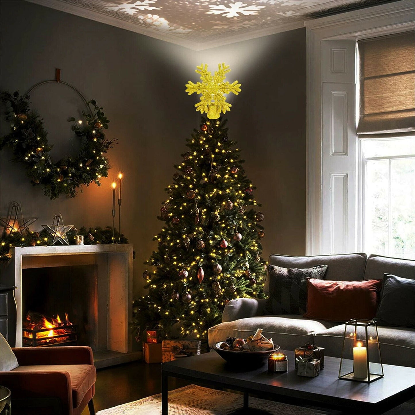Rotating LED Snowflake Tree Topper