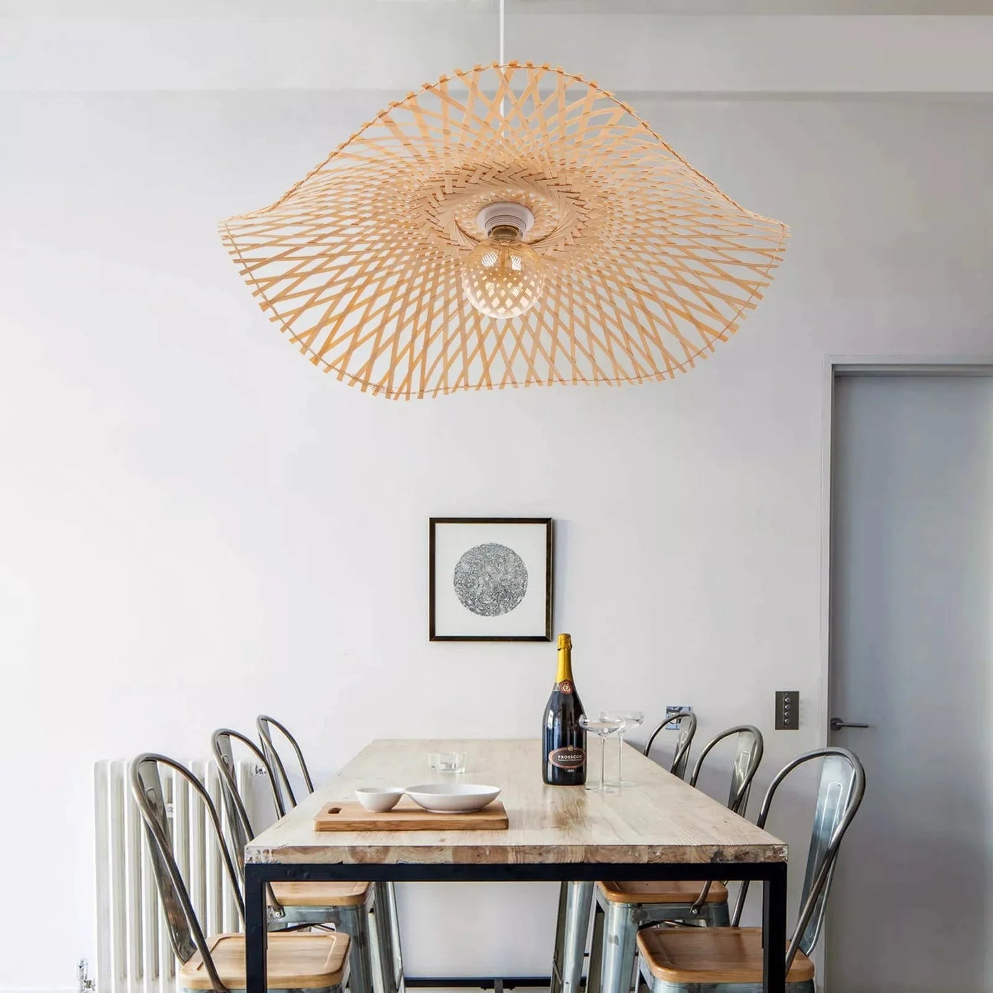 Woven Bamboo Straw Hat Pendant Light