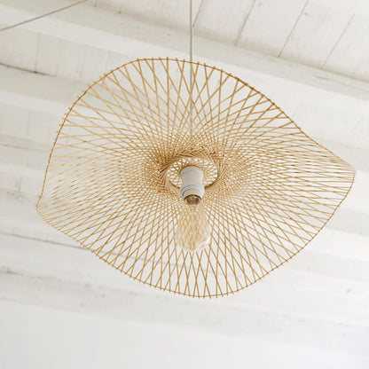 Woven Bamboo Straw Hat Pendant Light