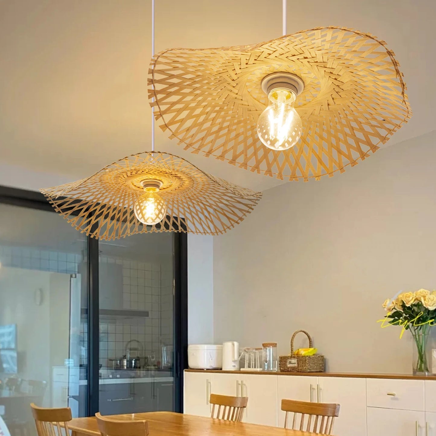 Woven Bamboo Straw Hat Pendant Light