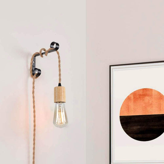 Industrial 16.4FT Wood Pendant Light Cord Kit With Switch-[Modern pendant lighting for bedroom and living space]-Demolights UK