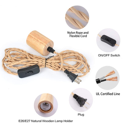 Wood and Rope Pendant Cord Kit with Switch