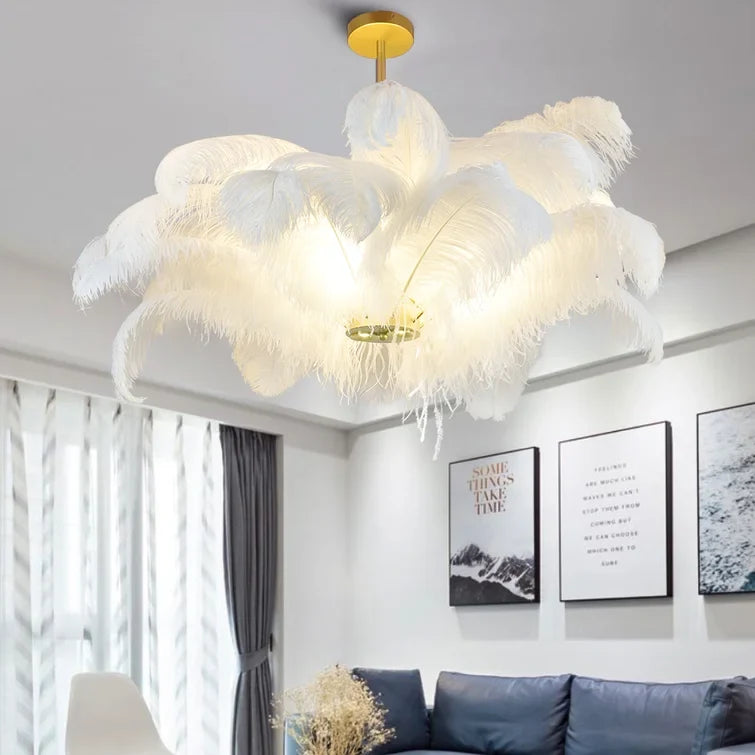 Ostrich Feather Chandelier in Gold