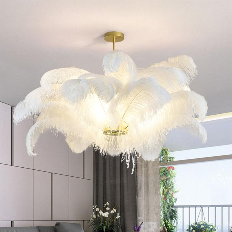 Modern Feather Home Chandelier Nordic Craft Pendant Lighting-[Modern pendant lighting for bedroom and living space]-Demolights UK