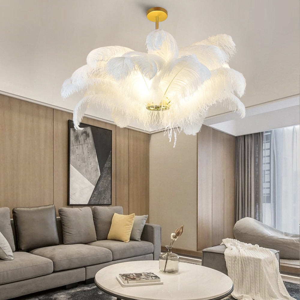 Ostrich Feather Chandelier in Gold