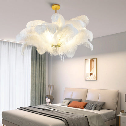 Ostrich Feather Chandelier in Gold