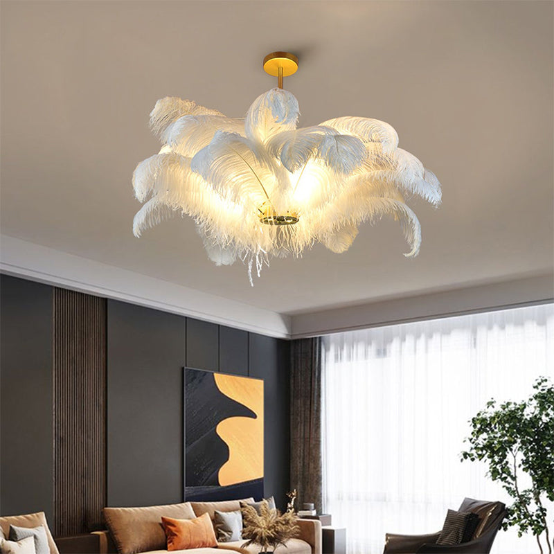 Ostrich Feather Chandelier in Gold