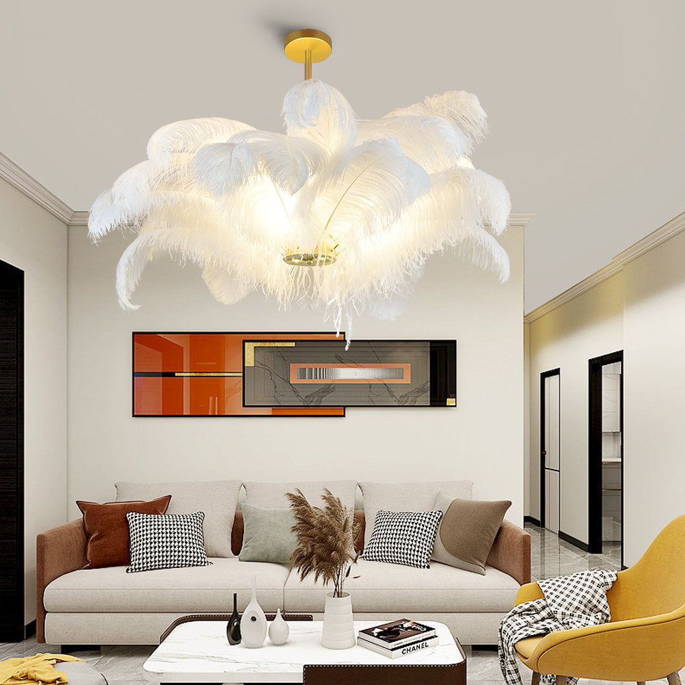 Ostrich Feather Chandelier in Gold