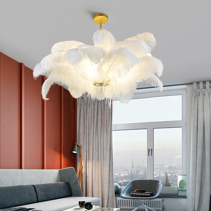 Ostrich Feather Chandelier in Gold