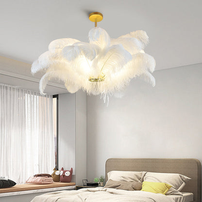 Ostrich Feather Chandelier in Gold