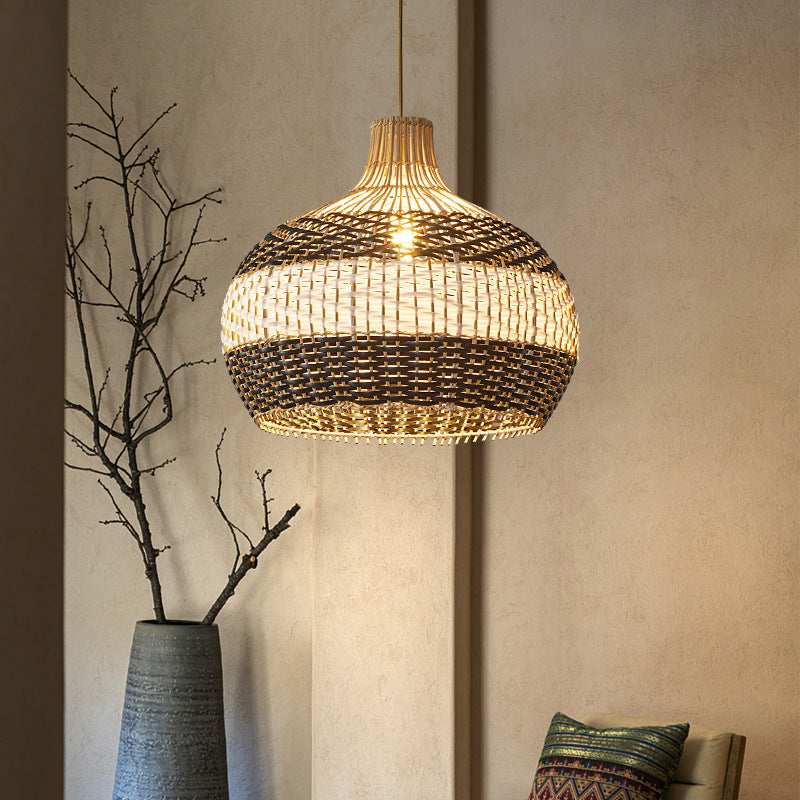 Black and White Wave Rattan Pendant