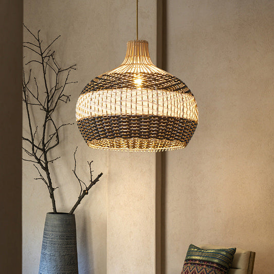 Black and White Wave Rattan Pendant